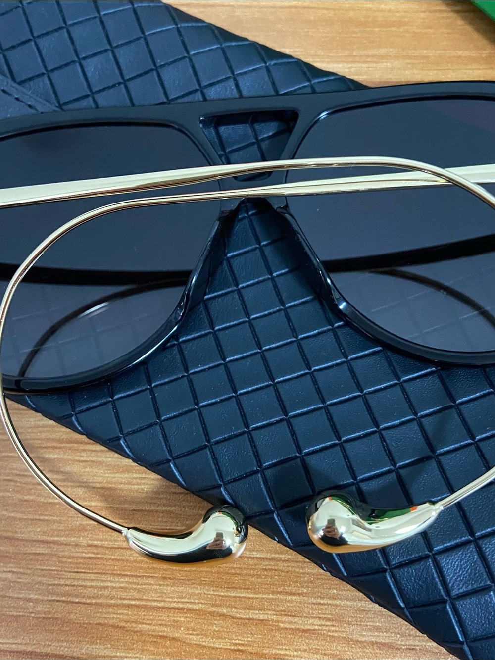 Bottega Veneta Black Sunglasses with Gold Accents - Picture 3 of 6